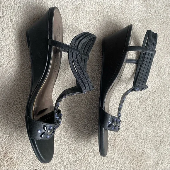 Black T-Strap Sandals with Embellishments - Picture 4 of 5